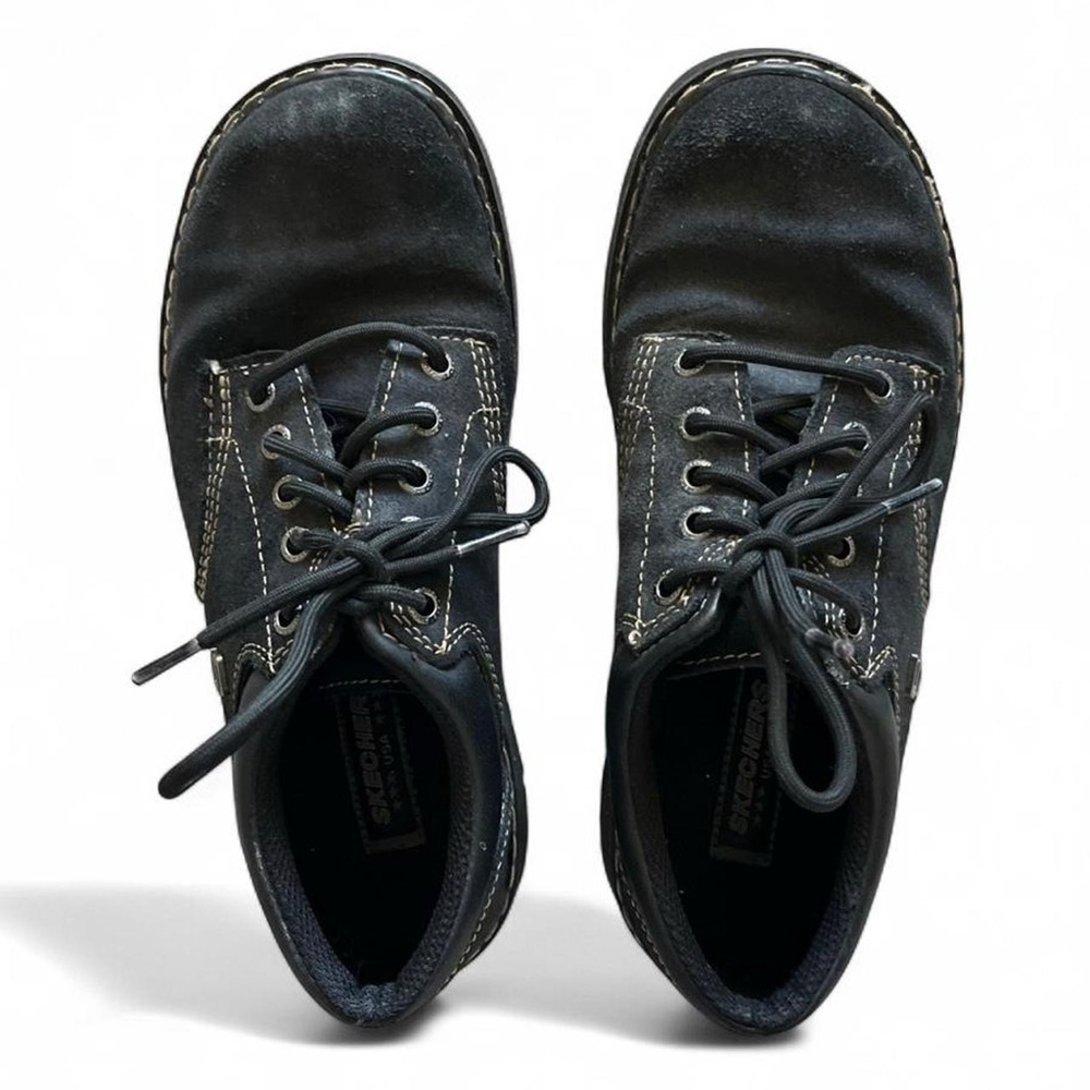 Skechers 90s Vintage Black Oxford Lace Up Chunky Heel Shoes - Picture 3 of 7